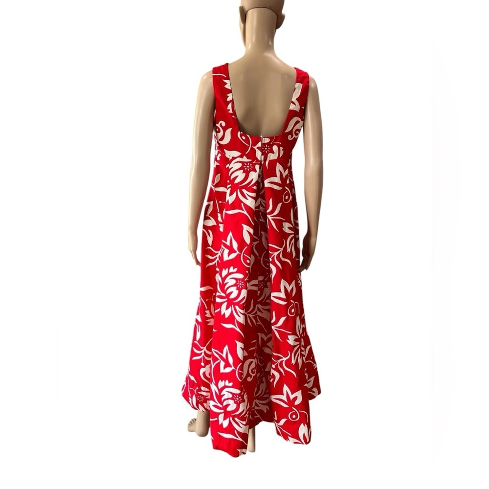 1960’s Hawaiian Tiki red hibiscus hostess luau cocktail dress-M - Picture 3 of 7